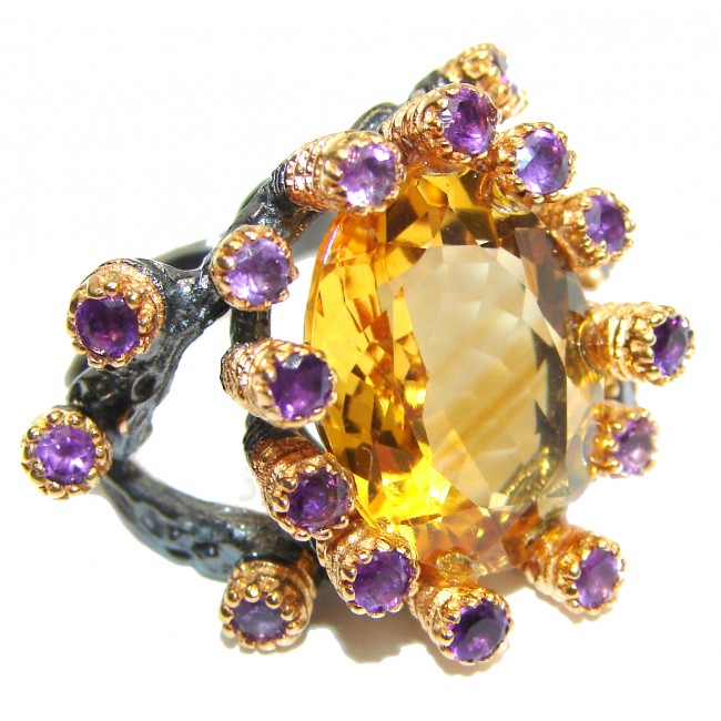 Jumbo Vintage Style Citrine .925 Sterling Silver handmade Cocktail Ring s. 6