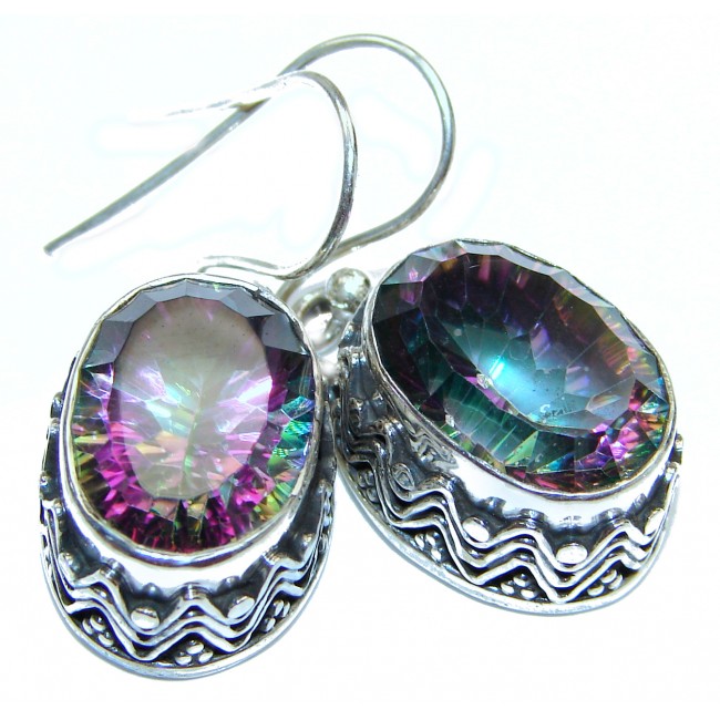 Huge Rainbow Magic Topaz .925 Sterling Silver handmade earrings
