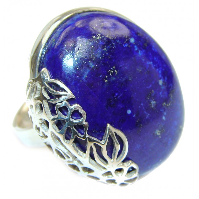Large Natural Lapis Lazuli .925 Sterling Silver handcrafted ring size 7 adjustable