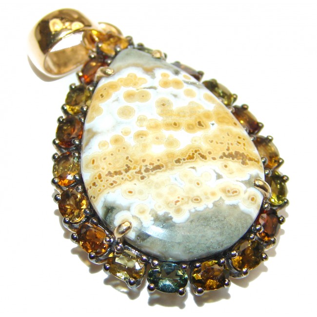 Incredible Ocean Jasper Tourmaline 18k Gold over .925 Sterling Silver handmade pendant