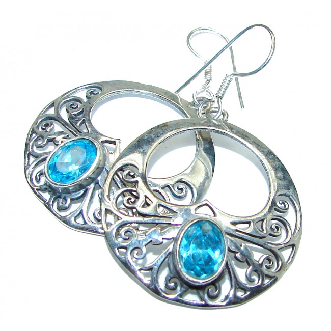 Rich Design Swiss Blue Topaz .925 Sterling Silver handcrafted earrings