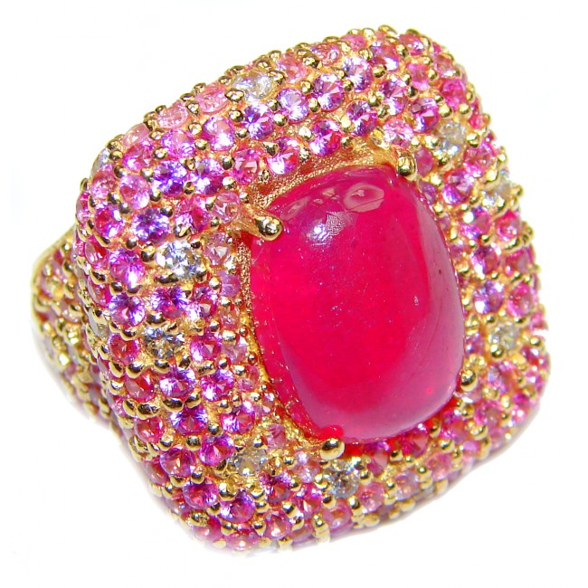 Large Genuine 20ctw Ruby Diamnond 24K Gold over .925 Sterling Silver handcrafted Statement Ring size 7 1/4