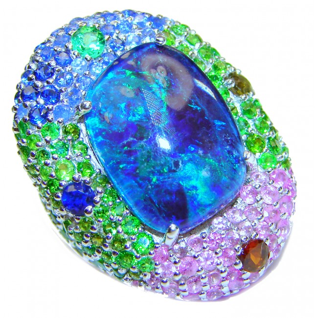 Australian Doublet Opal 24K Gold over .925 Sterling Silver handcrafted ring size 7