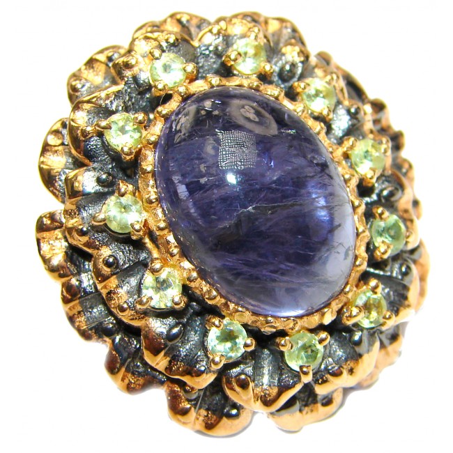 Chunky Authentic Australian Tanzanite 18K Gold over .925 Sterling Silver handmade Ring s. 8