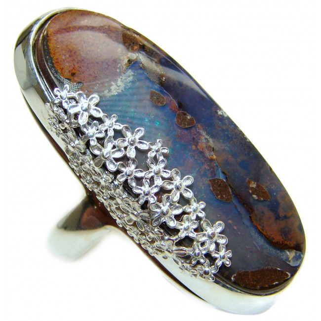 HUGE Australian Boulder Opal .925 Sterling Silver handcrafted ring size 7 adjustable
