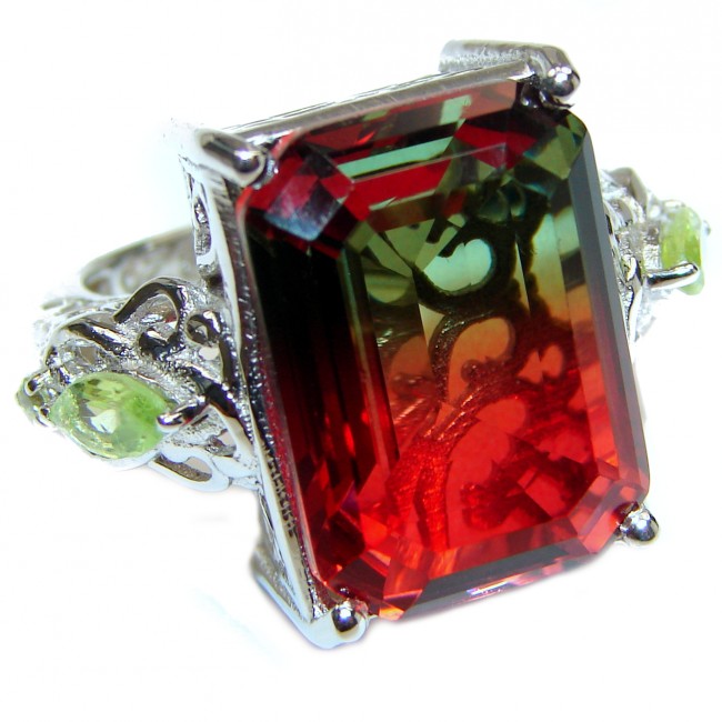 HUGE emerald cut Volcanic Tourmaline Topaz .925 Sterling Silver handcrafted Ring s. 6 3/4