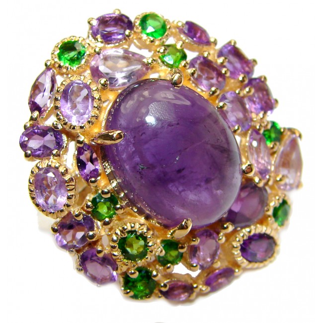 Natural Amethyst Chrome Diopside 18K Gold over .925 Sterling Silver handmade ring s. 8