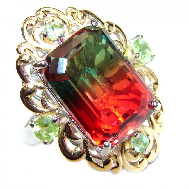 Huge Top Quality Volcanic Pink Tourmaline 18 K Gold over .925 Sterling Silver handcrafted Ring s. 9 3/4