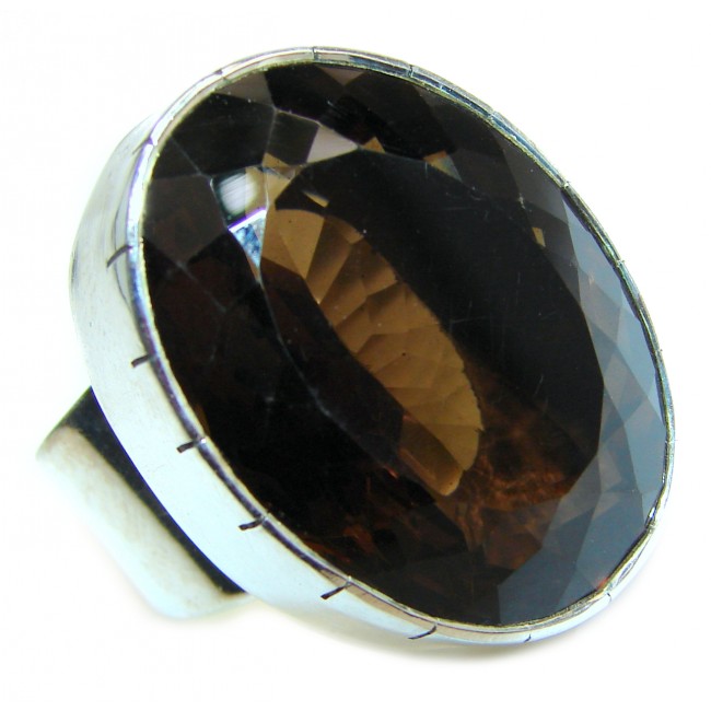 Large Authentic Smoky Topaz .925 Sterling Silver handcrafted ring; s. 8