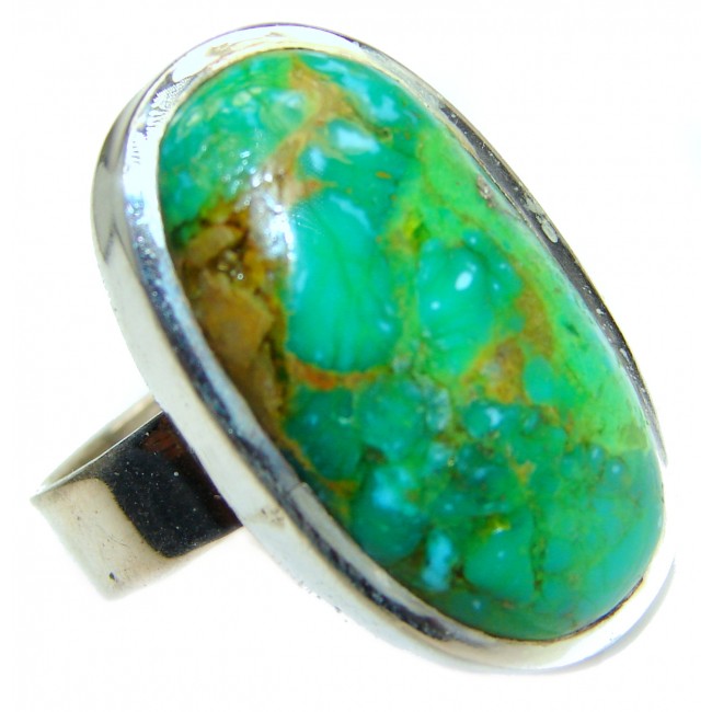 Energizing green Turquoise .925 Sterling Silver handmade Ring size 7 1/4