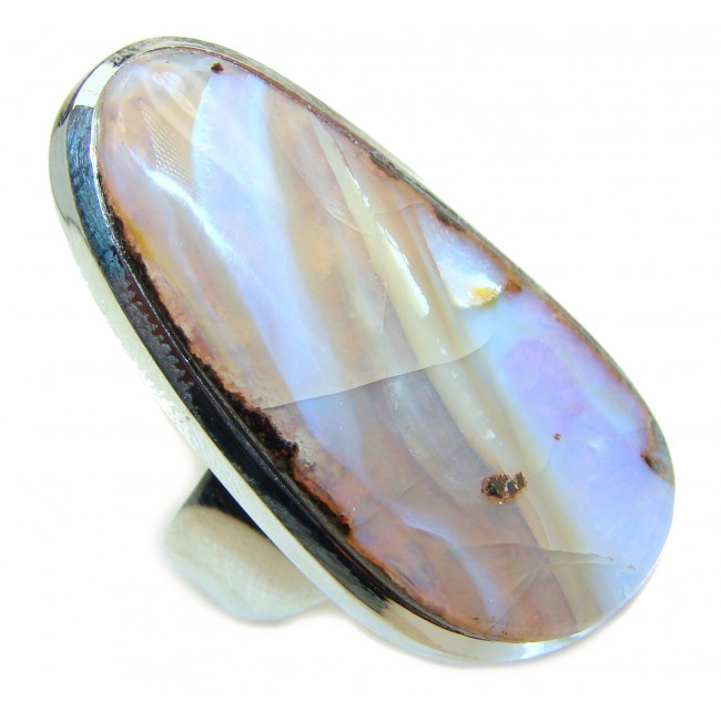 Best Quality Australian Boulder Opal .925 Sterling Silver handcrafted ring size 7