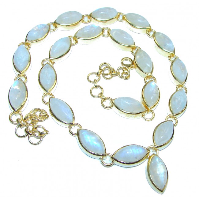 Great Masterpiece genuine Moonstone 18K Gold over .925 Sterling Silver handmade necklace