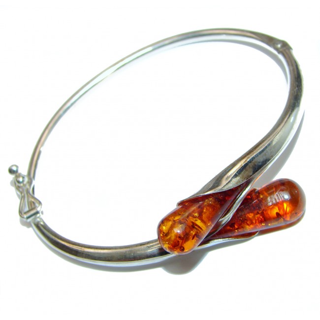 Chunky Luxury Baltic Amber .925 Sterling Silver handmade Hinged Bracelet