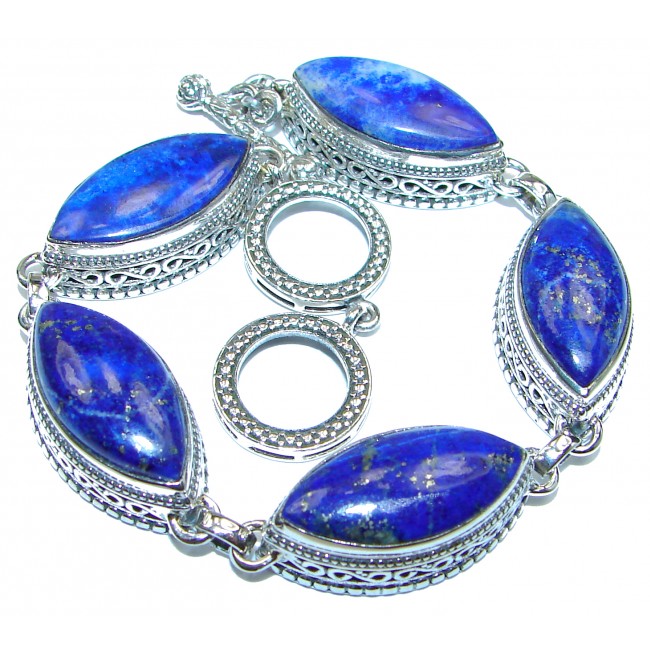 Chic Bohemian Style Blue Waves Lapis Lazuli .925 Sterling Silver handcrafted Bracelet