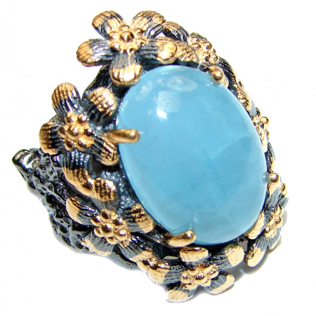 Genuine Aquamarine 14K Gold over .925 Sterling Silver handmade Cocktail Ring s. 6