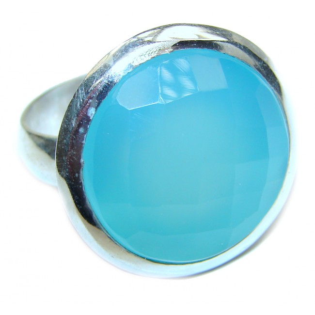 Blue Chalcedony Agate .925 Sterling Silver handcrafted Ring s. 10 3/4
