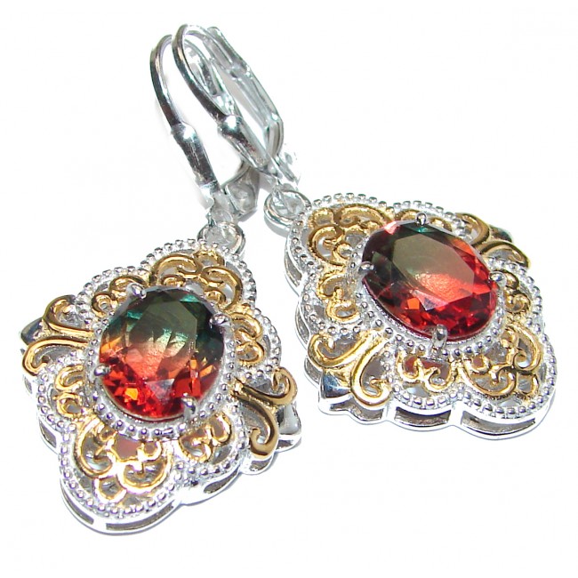 Pink Tourmaline color Topaz 18K Gold over .925 Sterling Silver entirely handmade earrings