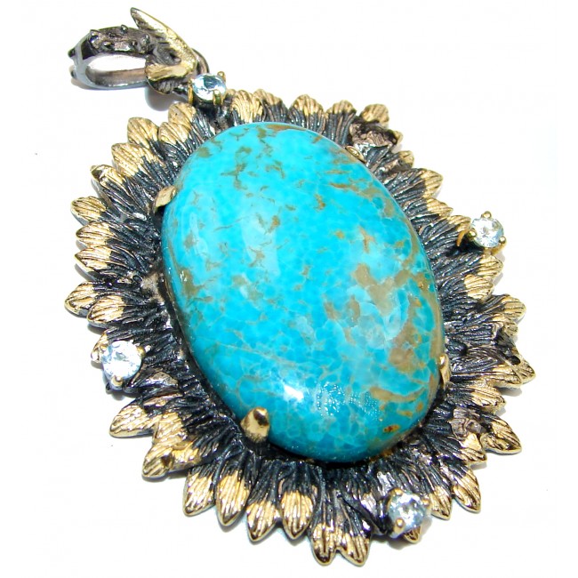 Exquisite authentic Turquoise 18K Gold over .925 Sterling Silver handmade Pendant