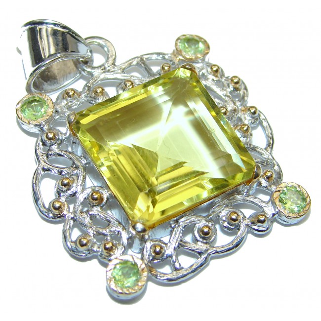 Vintage Design 35.2CT Genuine Lemon Quartz Gold over .925 Sterling Silver handcrafted pendant
