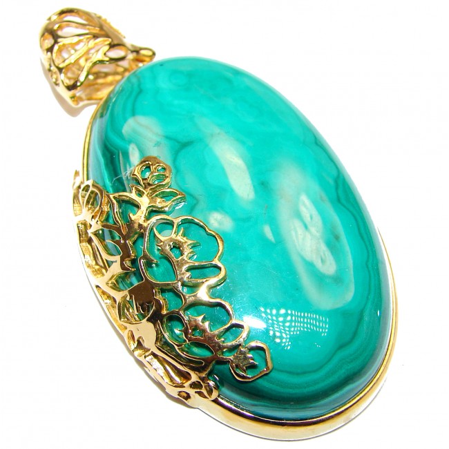 LARGE Top Quality Malachite 14K Gold over .925 Sterling Silver handmade Pendant