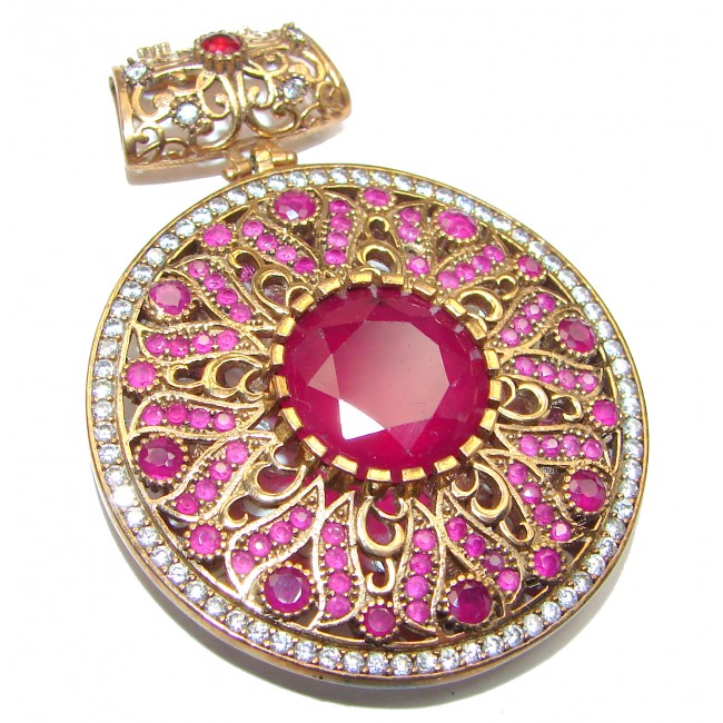 Large created Ruby 18K Gold over .925 Sterling Silver handmade Pendant