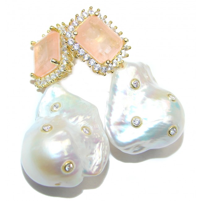 Precious genuine Mother of Pearl 24K Gold over .925 Sterling Silver earrings