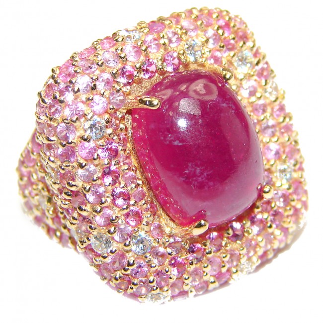 Large Genuine 20ctw Ruby Diamnond 24K Gold over .925 Sterling Silver handcrafted Statement Ring size 8 1/2