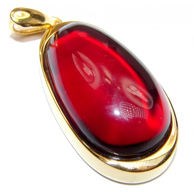 Cherry natural Baltic Amber 18K Gold over .925 Sterling Silver handmade Pendant