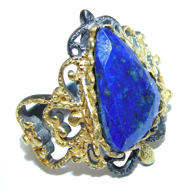 Natural Lapis Lazuli 14K Gold over .925 Sterling Silver handcrafted ring size 7 3/4