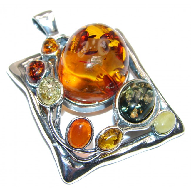 Huge Multicolor Baltic Amber .925 Sterling Silver handcrafted Pendant