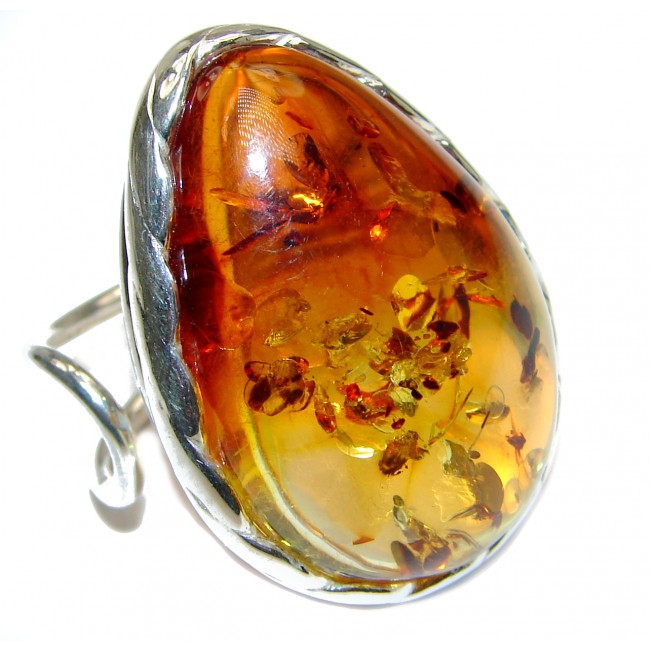 Huge Authentic Baltic Amber 1 .925 Sterling Silver handcrafted ring; s. 8 adjustable