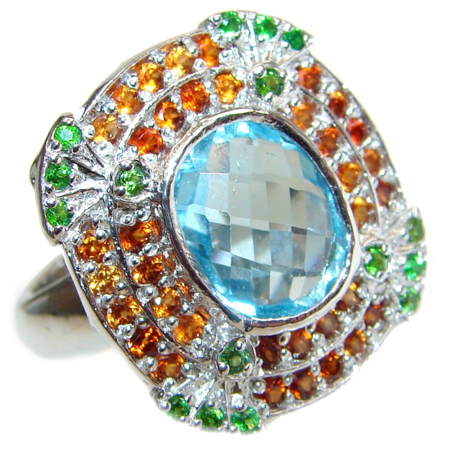 Spectacular Genuine 20ctw Swiss Blue Topaz .925 Sterling Silver handcrafted Statement Ring size 8