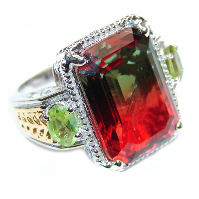 HUGE emerald cut Volcanic Tourmaline Topaz .925 Sterling Silver handcrafted Ring s. 6 3/4