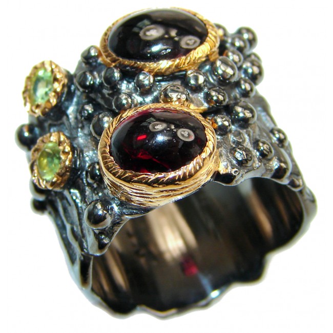 Genuine 27 ct Garnet 18ct Gold Rhodium over .925 Sterling Silver handmade Cocktail Ring s. 7 3/4