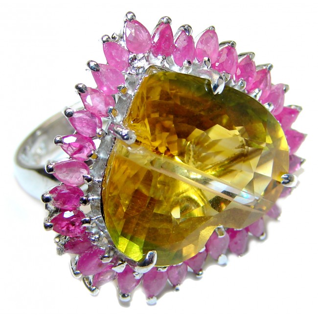 Sweet Heart genuine Faceted Citrine .925 Sterling Silver handmade Cocktail Ring s. 8