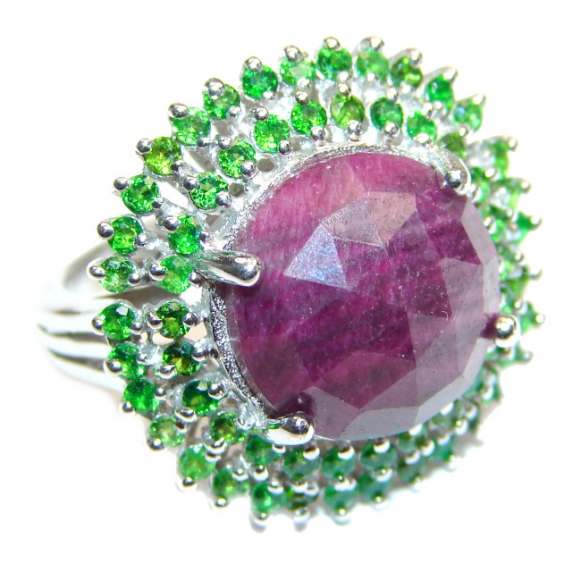 Genuine Ruby Emerald .925 Sterling Silver handmade Cocktail Ring s. 8