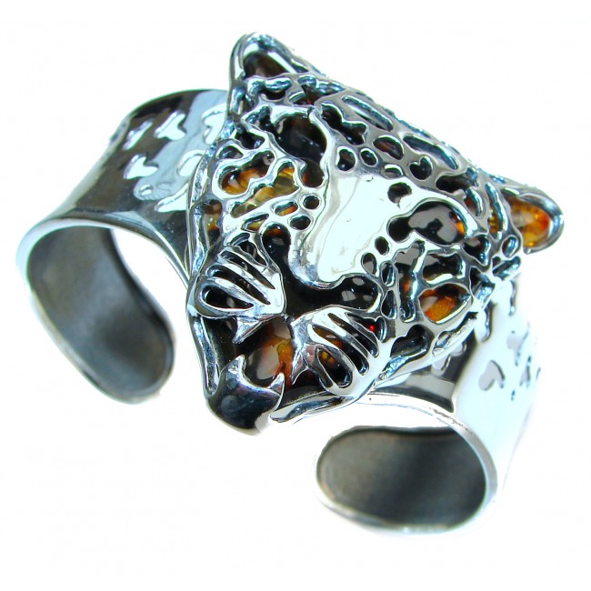 Large Gephard genuine Amber .925 Sterling Silver handmade Bracelet / Cuff