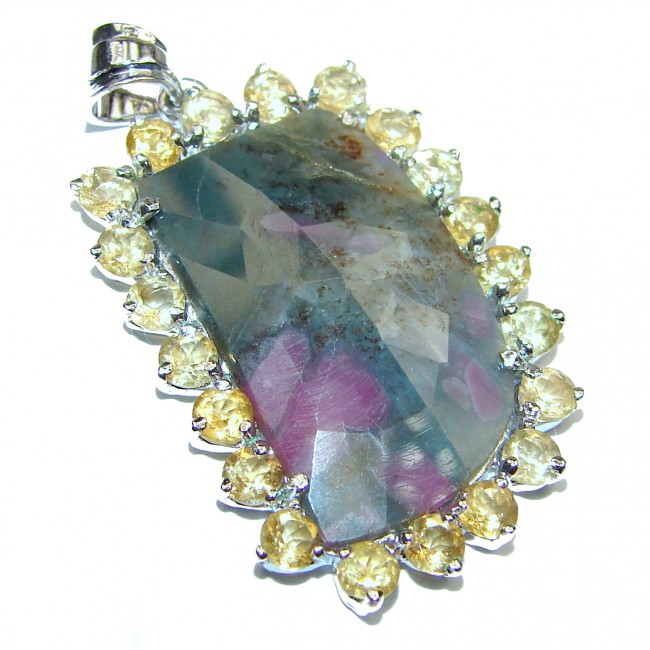 Ruby in Zoisite .925 Sterling Silver handcrafted Pendant
