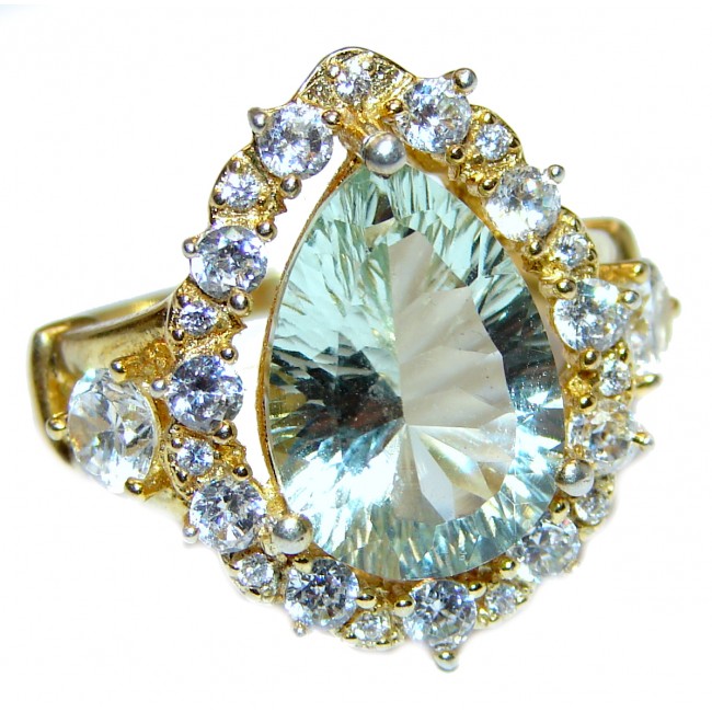 Spectacular Natural Green Amethyst 18K Gold over .925 Sterling Silver handcrafted ring size 8