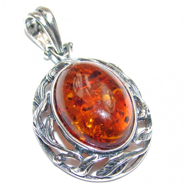 Cherry natural Baltic Amber .925 Sterling Silver handmade Pendant