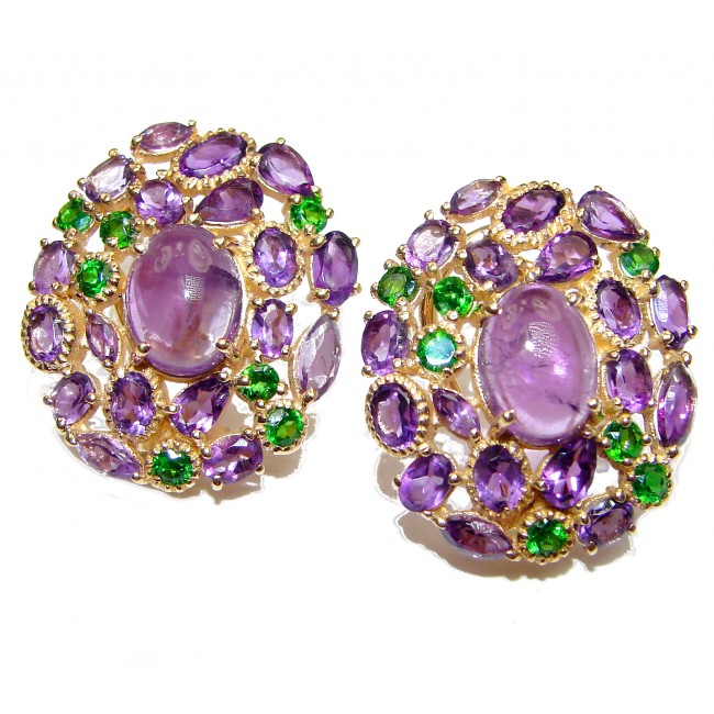 Vintage Design Authentic Amethyst Chrome Diopside 24K Gold over .925 Sterling Silver handmade earrings
