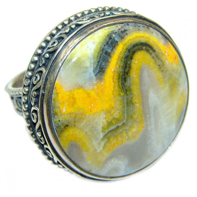 Vivid Beauty Bumble Bee Jasper .925 Sterling Silver ring s. 7 adjustable
