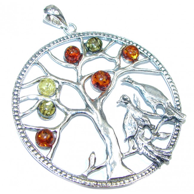 Large Perfect Family Tree Baltic Amber .925 Sterling Silver Pendant