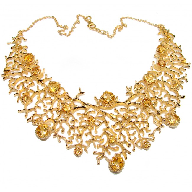 Large Golden Reef authentic Citrine 18K Gold over .925 Sterling Silver handcrafted Statement necklace