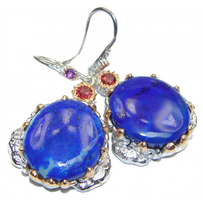 Large Outstanding Lapis Lazuli Garnet 18K Gold over Sterling Silver earrings