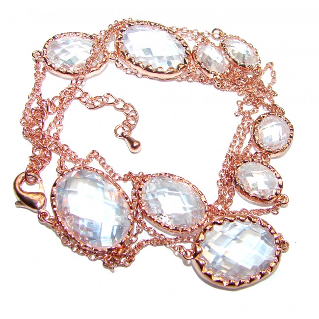 36 inches genuine faceted White Topaz Rose Gold over .925 Sterling Silver handmade station Necklace