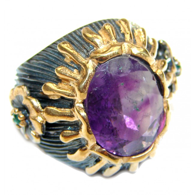 Vintage Style Natural Amethyst 14K Gold over .925 Sterling Silver handcrafted Ring s. 6