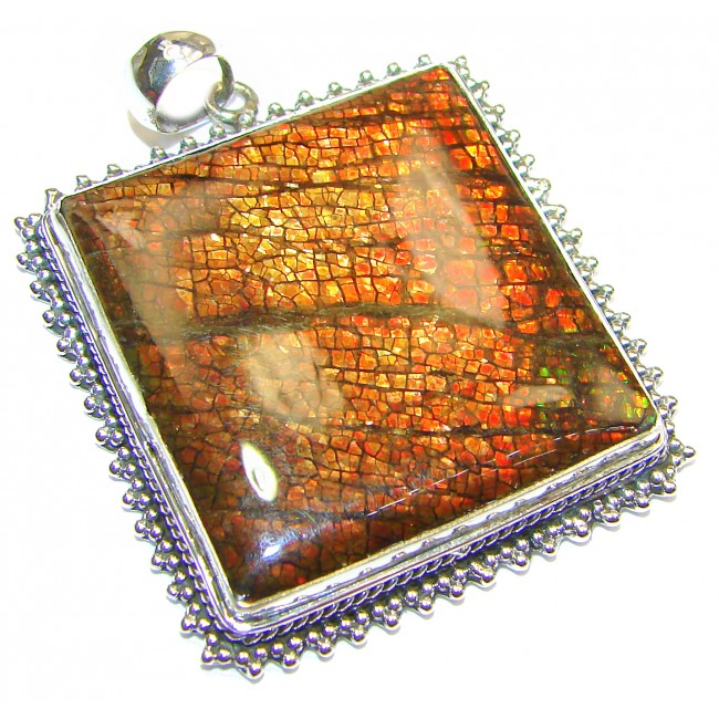 Large One of the kind genuine Ammolite .925 Sterling Silver handcrafted Pendant