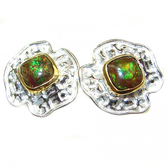 Green Aura Canadian Fire Ammolite .925 Sterling Silver handmade earrings