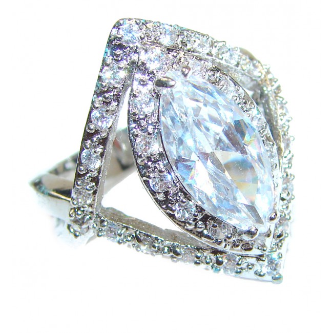 Luxury White Topaz Sterling Silver ring; s. 8 3/4